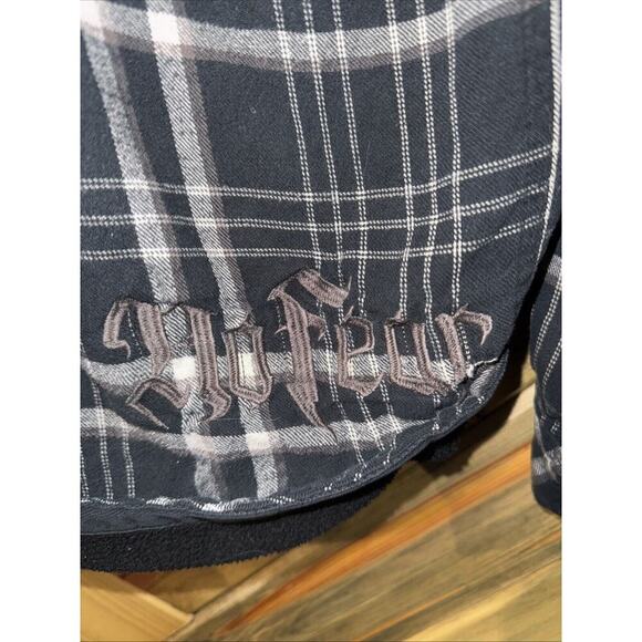 Vintage Y2K No Fear Men's M Button Up flannel Jacket Gray Plaid - Picture 7 of 7